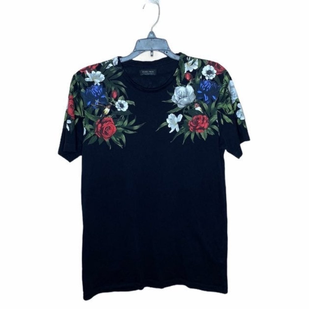 ZARA Man Floral Black T Shirt Tee M